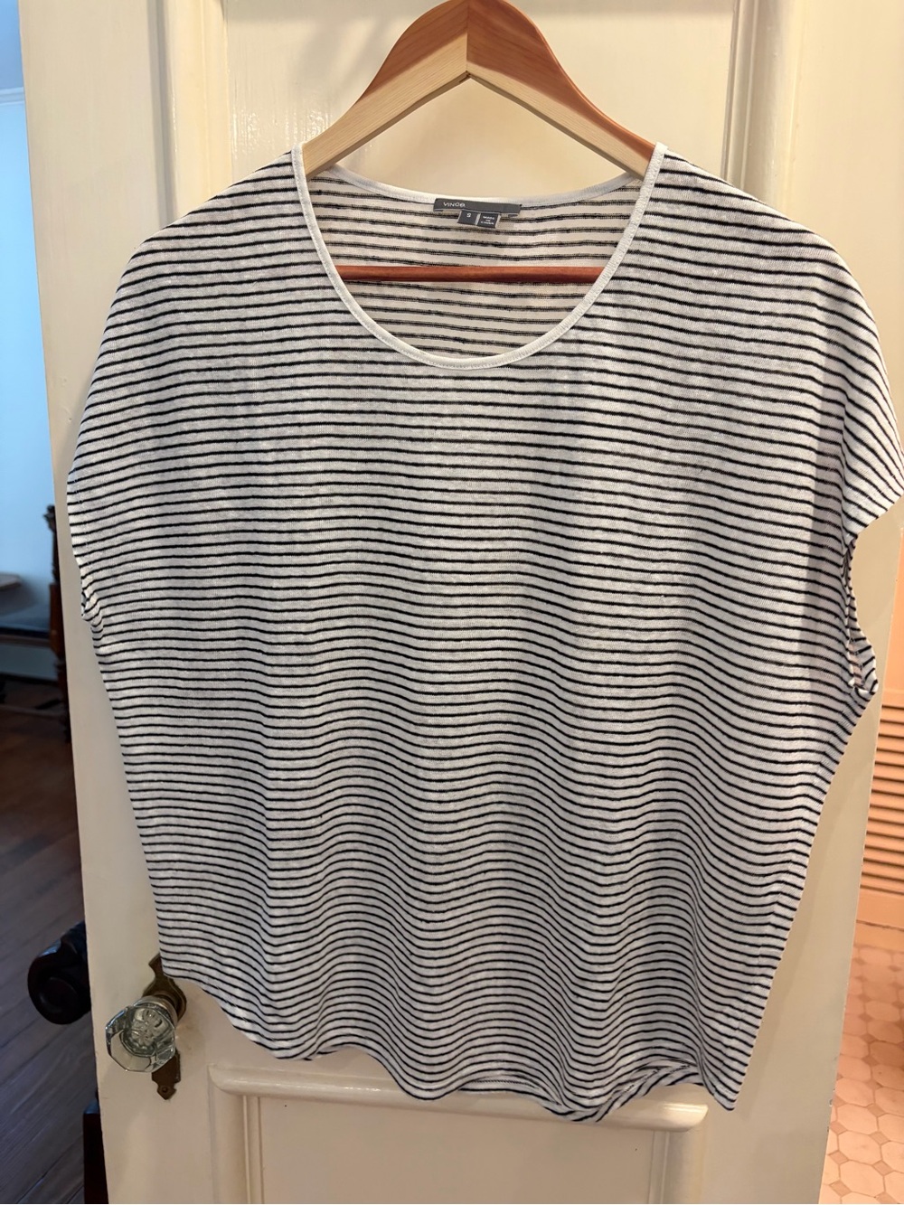 Vince White and Black Striped Short Sleeve Tee